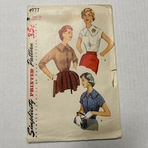 Simplicity Vintage 1950's‎ Pattern #4977 Misses Blouse Size 14